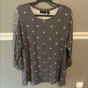 Susan Graver Charcoal Floral Blouse